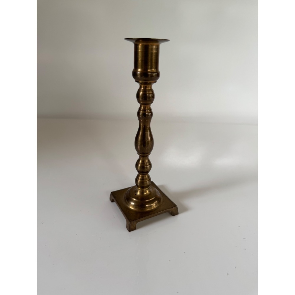 Vintage Price Products Solid Brass Candlestick Holder Square Footed Base 6.75in